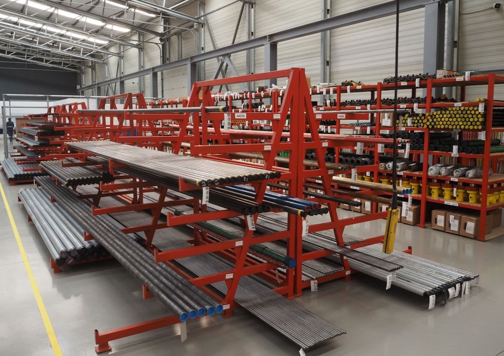 Barcoded pump inventory racked in the Brazi warehouse